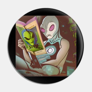 Believe in Yourself Funny an Alien reading a Book Pin