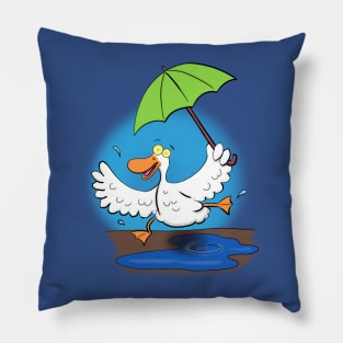 Funny duck dancing with umbrella cartoon Pillow