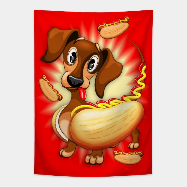 Dachshund Hot Dog Cute and Funny Character Tapestry by BluedarkArt