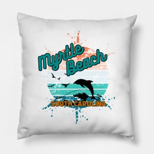 Myrtle Beach South Carolina Retro Vintage Sunset Pillow