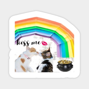 Playful kittens and rainbow with lucky pot - loving kittens Magnet