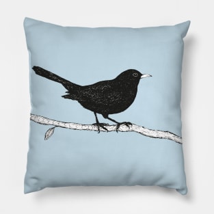 Blackbird pen drawing Pillow