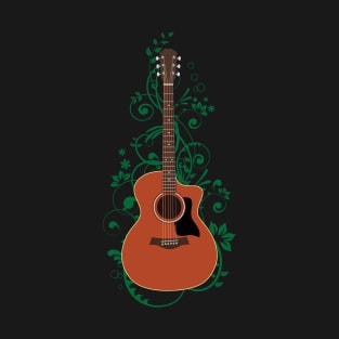 Mahogany Auditorium Acoustic Guitar Flowering Vines T-Shirt