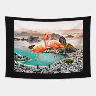 Flamingo, City, Creative,Collage, Scandinavian art, Modern art, Wall art, Print, Minimalistic, Modern Tapestry