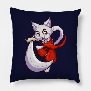 cartoon chibi anime furry neko cat with kimono and sword Pillow