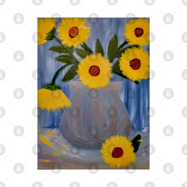 sunflowers in a silver metallic vase by kkartwork