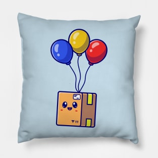 Cute Box Floating With Balloon Vector cartoon Pillow