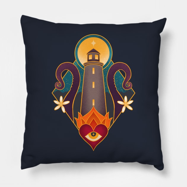 Lighthouse&Kraken Pillow by shewantedstorm