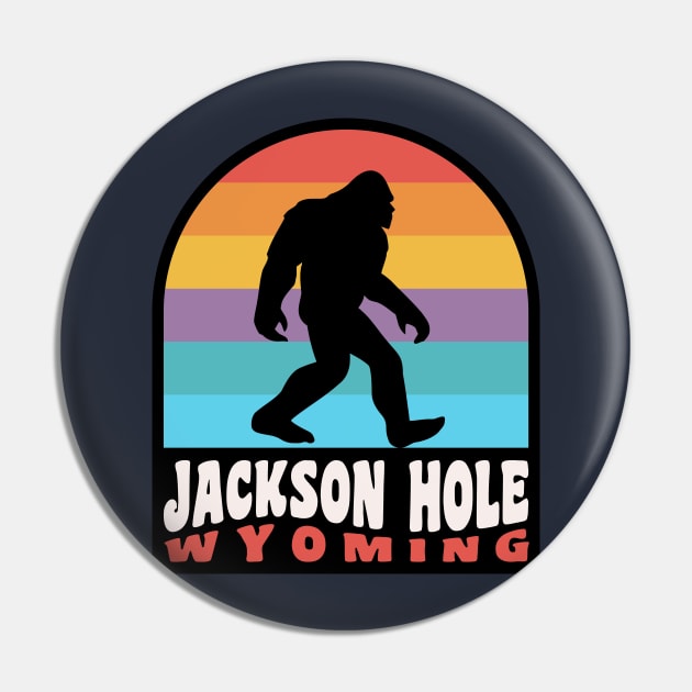 Jackson Hole Wyoming Bigfoot Sasquatch Retro Sunset Pin by PodDesignShop