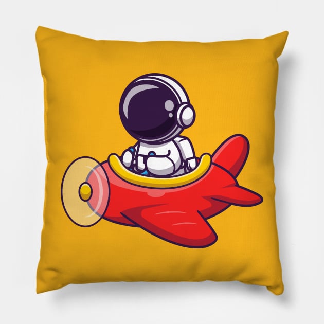 Cute Astronaut Driving Plane Cartoon Pillow by Catalyst Labs