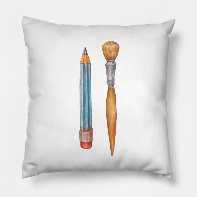 pencil and brush Pillow by lisenok