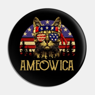 Ameowica Funny Cat Lover USA Flag Vintage Pin