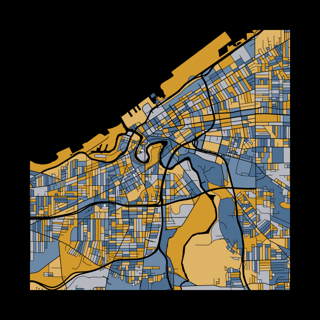 Cleveland Map Pattern in Blue & Gold by PatternMaps