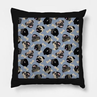 Laughing Pugs in Blueberry Pillow