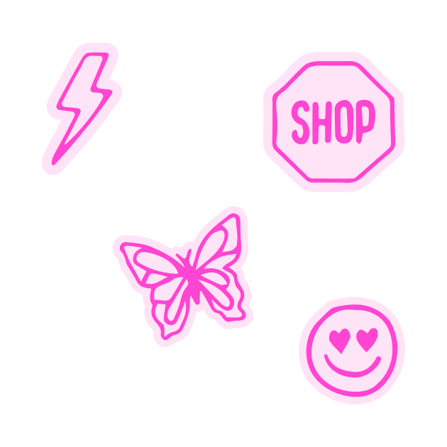 pink set butterfly lightning bolt smiley face shop sign preppy aesthetic pattern by Asilynn