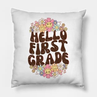 Groovy Hello First Grade Vibes Retro Teacher Back To School Pillow