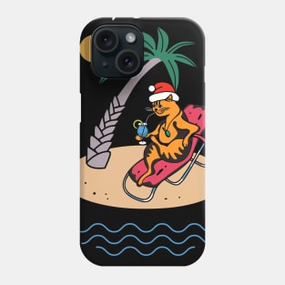 Cat Santa Hat Tropical Beach Cruise Merry Christmas Phone Case