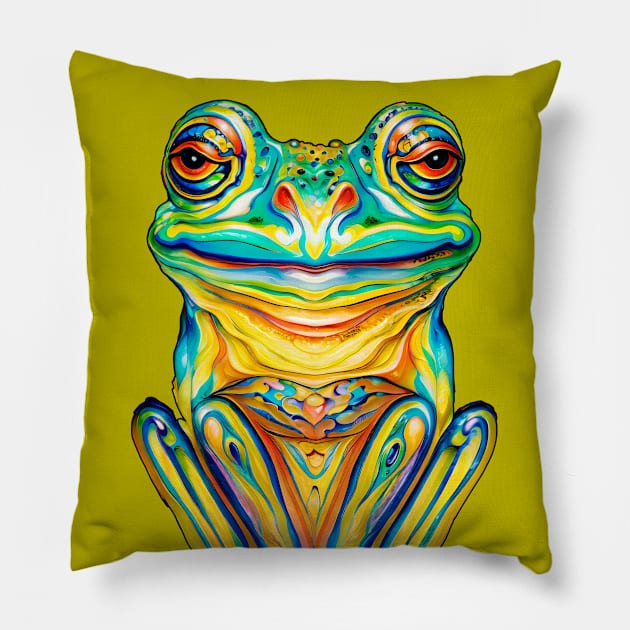 Froggy Animal Spirit (11.2) - Trippy Psychedelic Frog Pillow by TheThirdEye