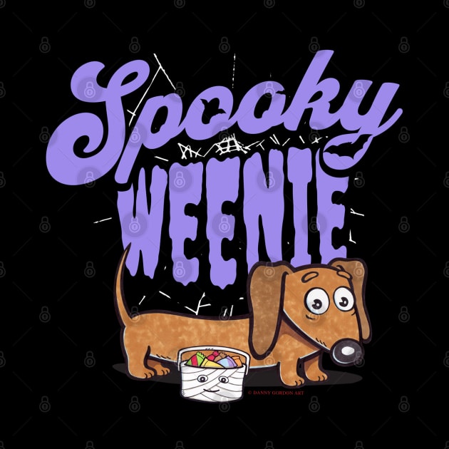 Funny Cute spooky weenie Doxie Dachshund with candy from Halloween trick or treats tee by Danny Gordon Art