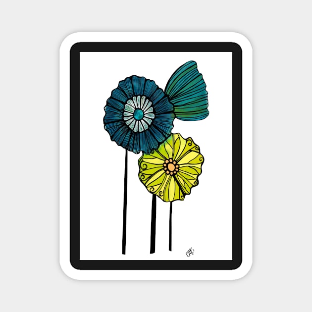 Blue, Green, and Yellow Flowers Magnet by CarrieBrose