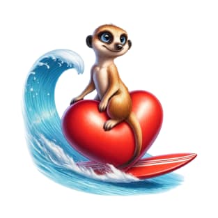 Surfing Meerkat Love - Riding the Waves of Affection T-Shirt