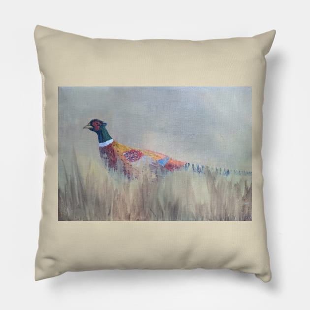 Pheasant in the Field Pillow by Matt Starr Fine Art