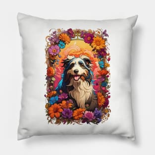 Cute Alaskan Malamute dog retro vintage floral design Pillow