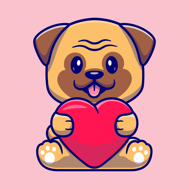 Cute Pug Dog Holding Love Cartoon by Catalyst Labs