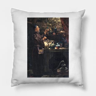 Alchemist at work, 19th century (C012/4494) Pillow