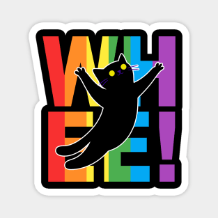 Rainbow Cat Leaping over “WHEE!” Rainbow Letters Magnet