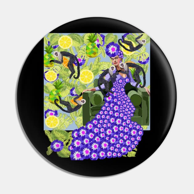 Frida Khalo in Purple Pin by Lynndarakos