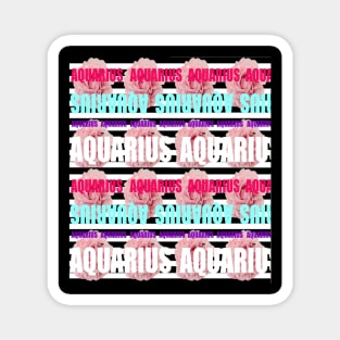 Colorful Monogram Aquarius Zodiac Sign Pink Peony Flowers Magnet