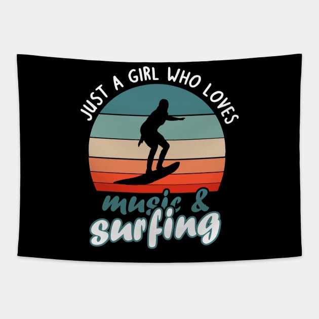 Music and surfing surfboard women girls hobby Tapestry by FindYourFavouriteDesign