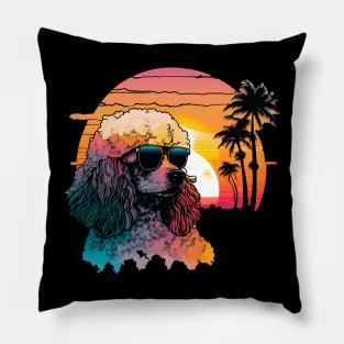 Poodle For Dog Lovers Poodle's Synthwave Aesthetic Pillow