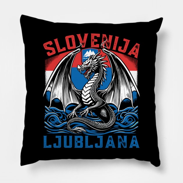 Slovenija - Dragon Ljubljana Symbo Pillow by JessArty