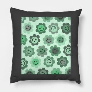 Greener Green Flower Happy Faces Pillow