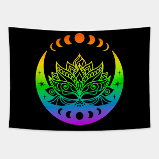 Rainbow Lotus And Moon Yoga Lover Zen Meditation Spiritual Abstract Art Tapestry