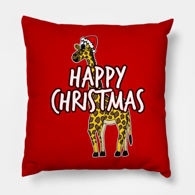 Christmas Giraffe Santa Hat Safari Animal Xmas 2021 Pillow by doodlerob