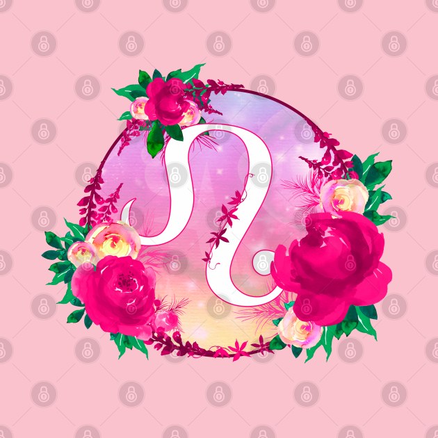 Leo Zodiac Horoscope Pink Floral Monogram by bumblefuzzies