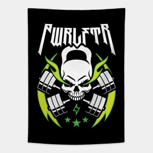 PWRLFTR / Powerlifter (Kettlebell Skull Cross Barbell) Green Blaze Tapestry