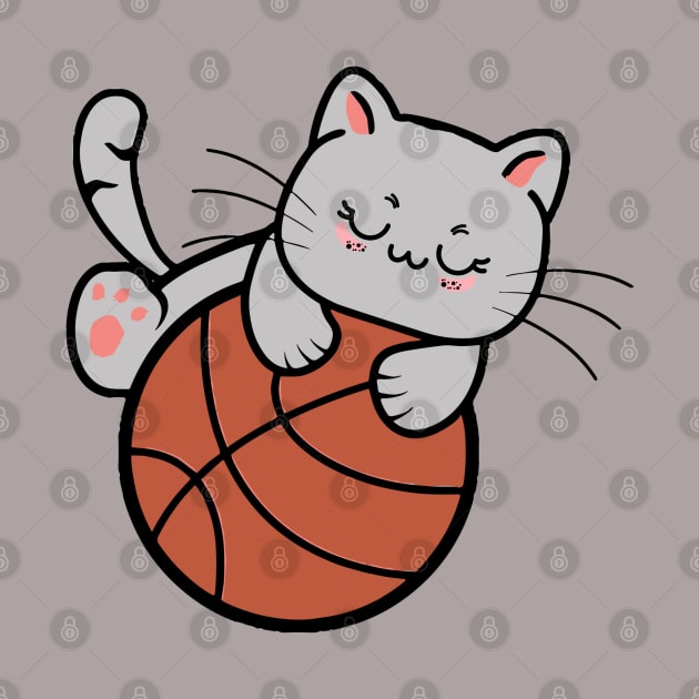 Cute Cat Playing Basketball Player Funny by Illustradise