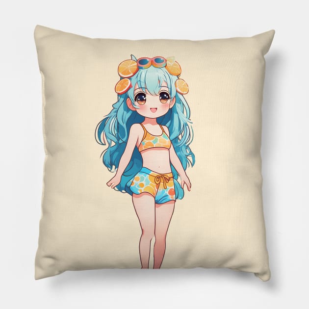 Cute bikini fruity girl bikini Pillow by InkPulse