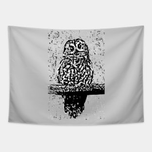 Toot Sweet In Black & White - Image Of An Owl On A Perch Tapestry