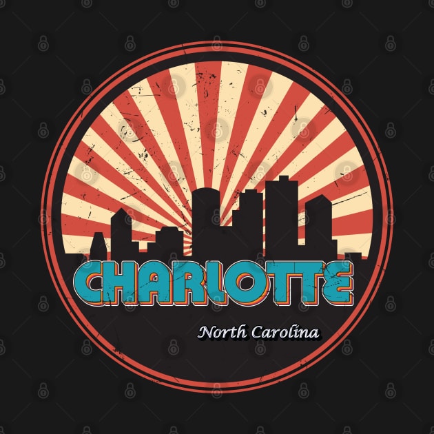 Vintage Retro Charlotte North Carolina NC State Skyline by kalponik