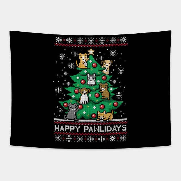 Happy pawlidays ugly christmas sweater Tapestry by NemiMakeit