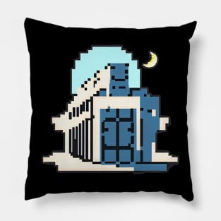 Simple pixel Building night and half moon Pillow