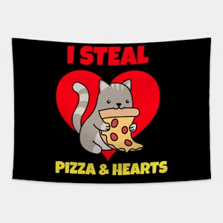 I Steal Hearts Pizza Valentine Cat Pet Lover Tapestry