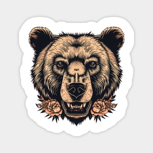 Vintage Grizzly Bear Head Tattoo Magnet