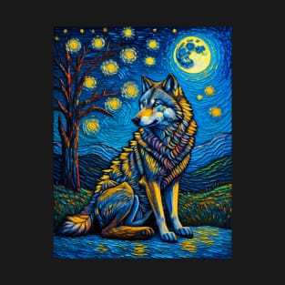 Wolf in starry night T-Shirt