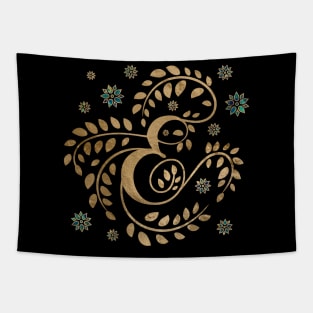 Luxury Golden Calligraphy Monogram with letter E Tapestry